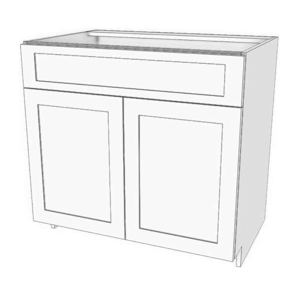 Sink base cabinet with false front and doors: 15" to 36" wide, 34 3/4" high, 23 5/8" deep (no shelves)
